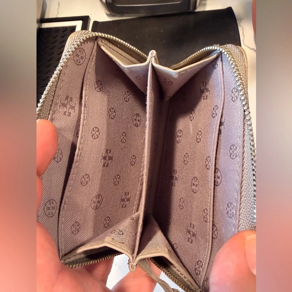 Tory Burch Taupe Leather Zip Coin Pouch - Picture 6 of 7